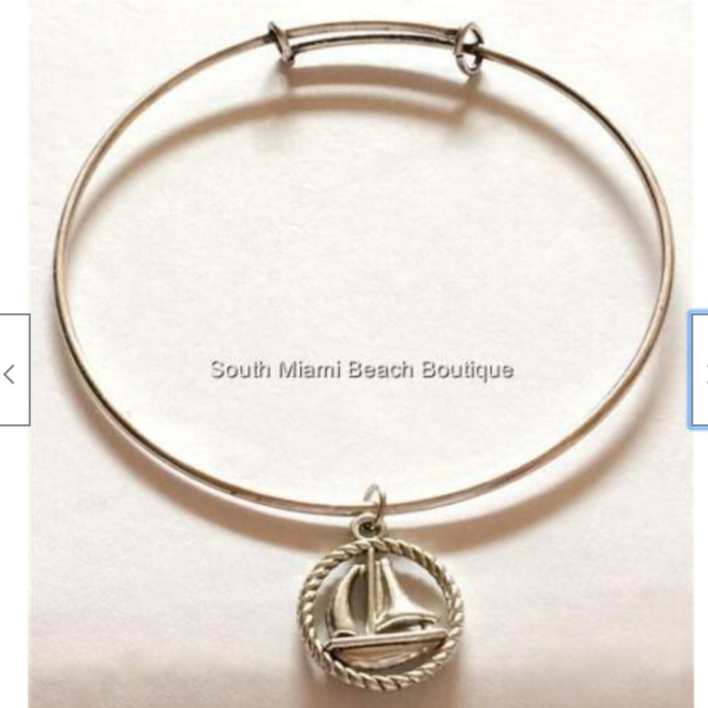 Silver Sailboat Wire Charm Bracelet Nautical Boat
